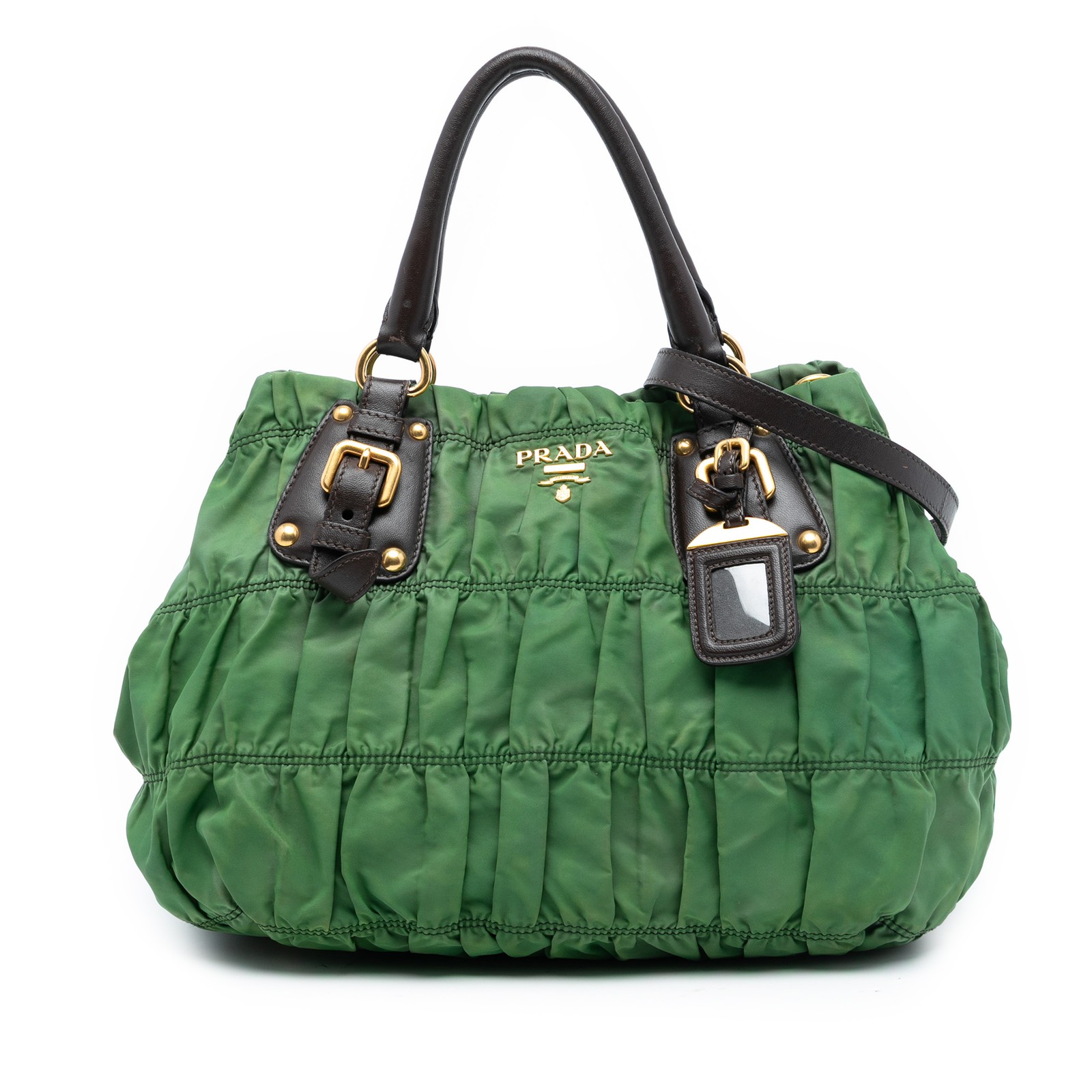 Authenticated Prada Tessuto Gaufre Tote Green Calf Leather
