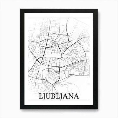 Ljubljana, Slowenien, Stadtplan, schwarz gerahmtes Wandbild Poster Leinwanddruck Bild