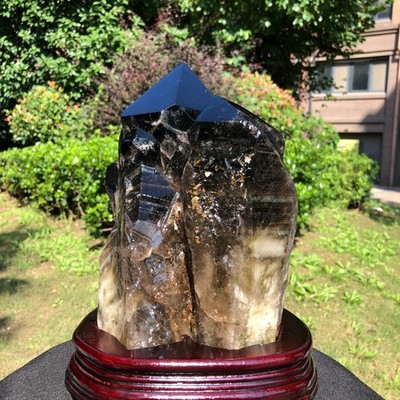 15.55LB Natural Smoky Quartz Crystal Mineral Specimen Reiki Healing+Stand