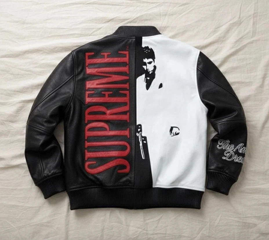 Scarface Bomber Jacket - Men Black White Leather Bomber “The