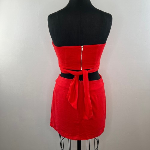 Forever 21 Contemporary Red 2-Pc Outfit Strapless Crop Top + Mini Wrap Skirt S/M - Picture 5 of 7