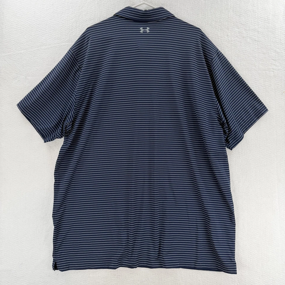 Camisa Polo Under Armour Para Hombres 4XLT Azul Marino Blanco Rayas Rendimiento Golf Elastizada Foto 2 de 4