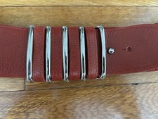 OMEGA Made In USA Women's Vintage Belt Red Leather Wide Chrome Silver Size Small