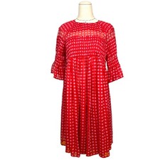 ASOS Red Checkered Sheer Ruffle Sleeve Midi Dress Women Size 6