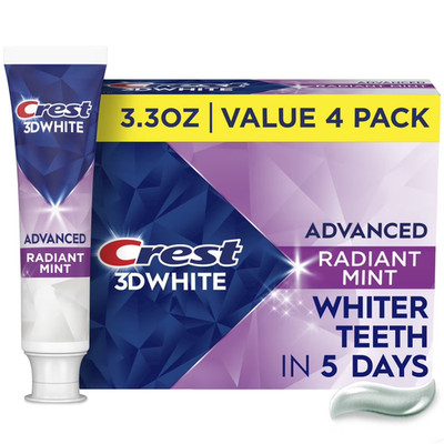 3D White Advanced Luminous Mint Toothpaste | 4-Pack 3.7oz | Whitens & Strengthen