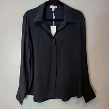 Numi The Simone Top Washable Silk Collared Black Minimalist Office New Old Money