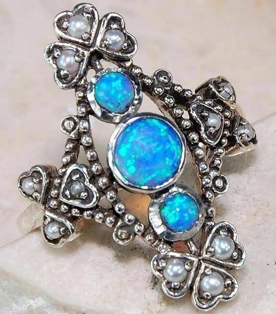 1CT  Blue Fire Opal 925 Sterling Silver Victorian Ring Sz 7 F5-8