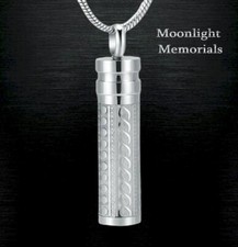 New Cylinder Embossed Elegant Cremation Urn Keepsake Ashes Memorial Necklace