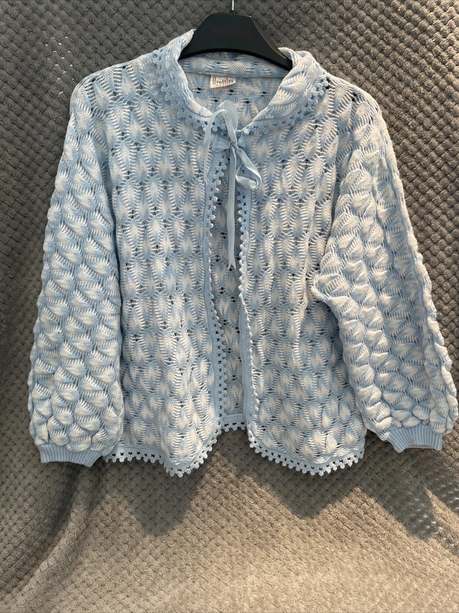 Brettles Vintage 60s Bed Jacket blue and white Cardigan Size medium UK 10 12
