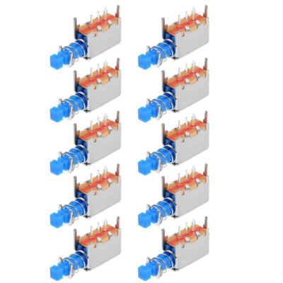 Push Button Switch SPST 3 Pin 1 Position Self-Locking Blue 10pcs