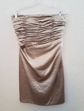 LAUREN RALPH LAUREN SIZE 6 EVENING BEIGE METALLIC STRAPLESS RUCHED EMPIRE DRESS 