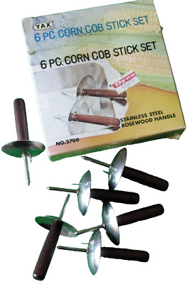 6 teiliges Maiskolben Stick Set, Edelstahl, Palisander, Box, Yax, Vintage, sehr guter Zustand