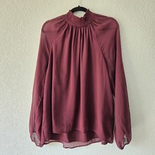 Joie XL limited edition long sleeve Smocked blouse Maroon red