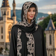 Long Scarf Embroidery Turban Shawls Women Muslim Head Cover Wrap Headscarf Arab