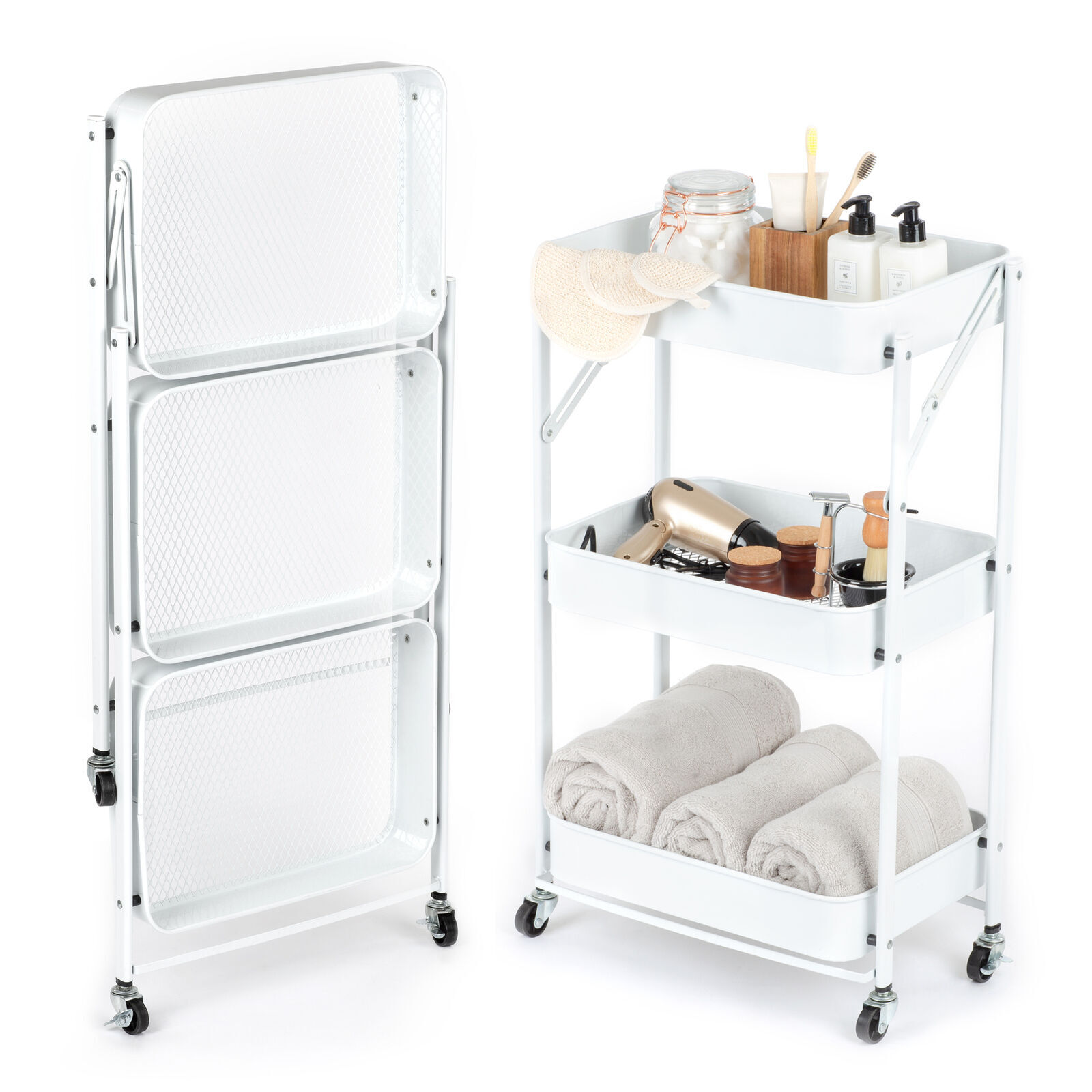 3 Tier Kitchen Trolley Storage Rack Cart Slim Rolling Trolley W/ Wheels ...