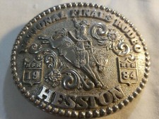 1984 Hesston National Finals Rodeo Brass Belt Buckle by Fred Fellows PREOWNED