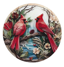 Male Red Cardinals Suncatcher - Stained Acrylic Window Hanging  Chain