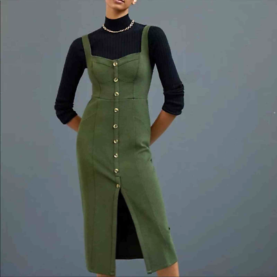 anthropologie moss green dress Maeve 4 NWT Knit Button Front Midi Jumper 160$ Between Moments Heros