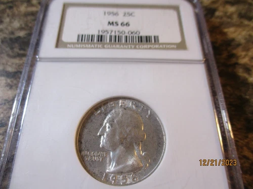 1956 WASHINGTON SILVER QUARTER NGC MS66   060
