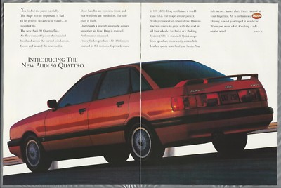 1988 AUDI 90 Quattro 2-page advertisement, Audi ad, 90 sedan rear view 