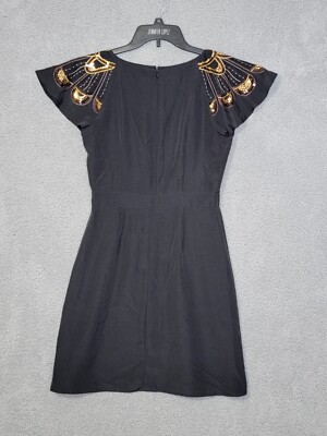Gianni Bini Womens Size 4 Black Dress Gold Sequin Floral Design Flutter  Sleeve | eBay