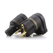 Gold Plated SCHUKO Right Angle HIFI Power Plug to IEC C13 C15 Female Socket