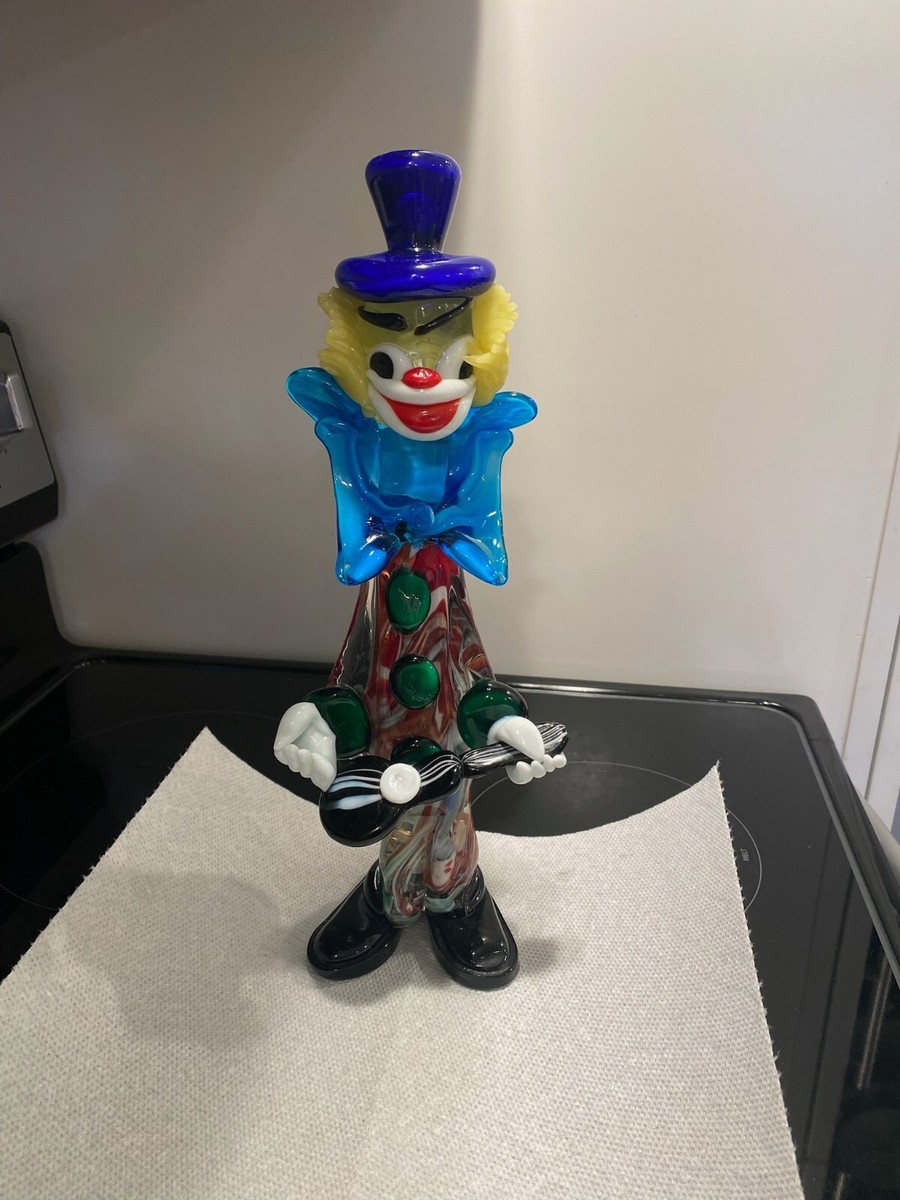 Vintage Murano Italian Glass Clown Musician with Guitar Figurine