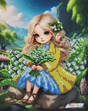 Bead Embroidery Kit Little Girl With Flowers DIY Needlepoint Beadwork B256