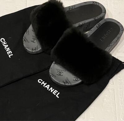 CHANEL Fur Sandals EU 37 Black Used | eBay