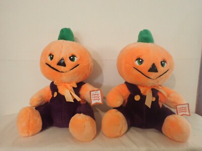 Lot of 2 Vintage Libby Advertising Halloween Jack-O-Lantern Pumpkin Scarecrow
