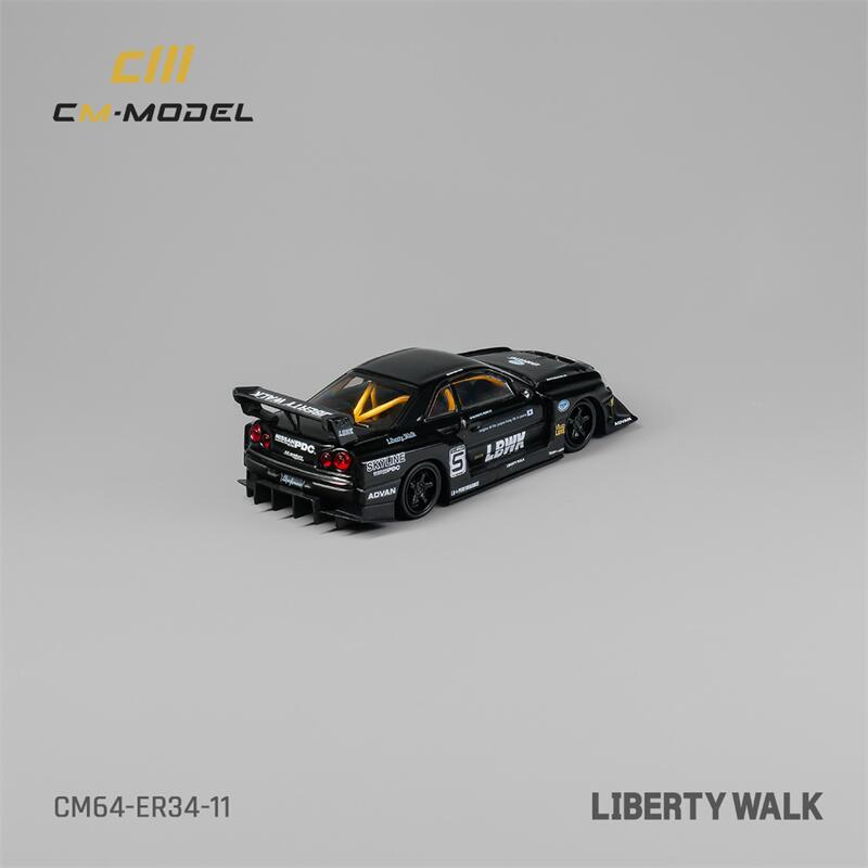 CM MODEL 1:64 Nissan LBWK ER34 NO.5 Chome Black Diecast Model Car