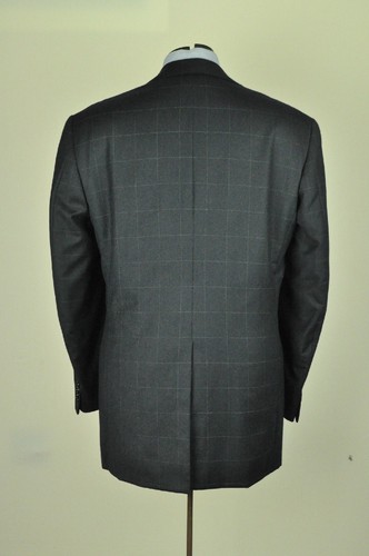 Oxxford Clothes 100% Wool Flannel Navy Blue Windowpane Suit 41/42 Long USA - Picture 8 of 12