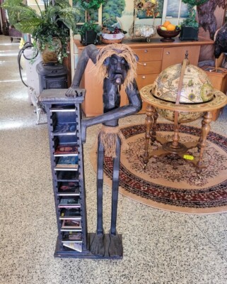 Vintage Wooden Zombie Voodoo Tribal Hand Carved Wooden CD Rack
