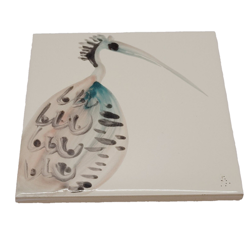 Artisan Hand Painted Ceramic Glazed Square Tiles Abstract Water Bird Duck OOAK - Picture 8 of 18