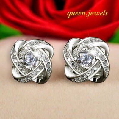14K White Gold Over 2.48CT Round Cut Lab-Created Diamond Swirl Stud Earrings