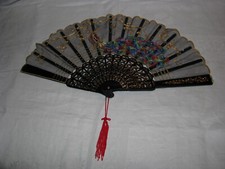 Lovely Peacock Decorated Hand Fan 17" Across