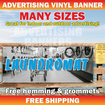 LAUNDROMAT Advertising Banner Vinyl Mesh Sign CLEANING SERVICE Laundry Now open