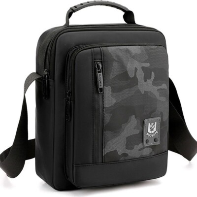 Herren Tasche Umhängetasche Wasserdicht Canvas mit Griff Schwarz