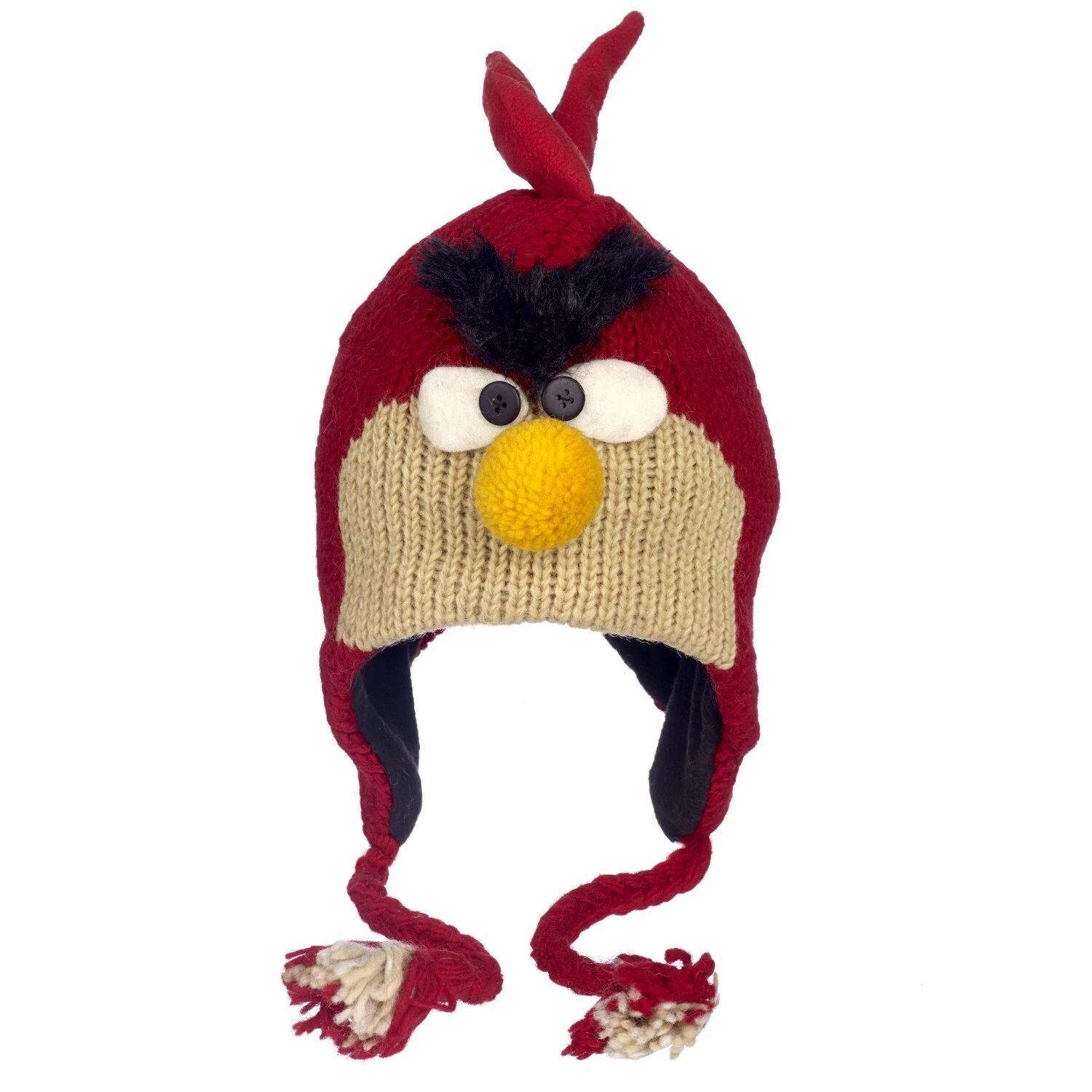 Hand Knitted Woolly Red Bird Hat, Wool Knit Fleece Lined Animal Hat, One Size
