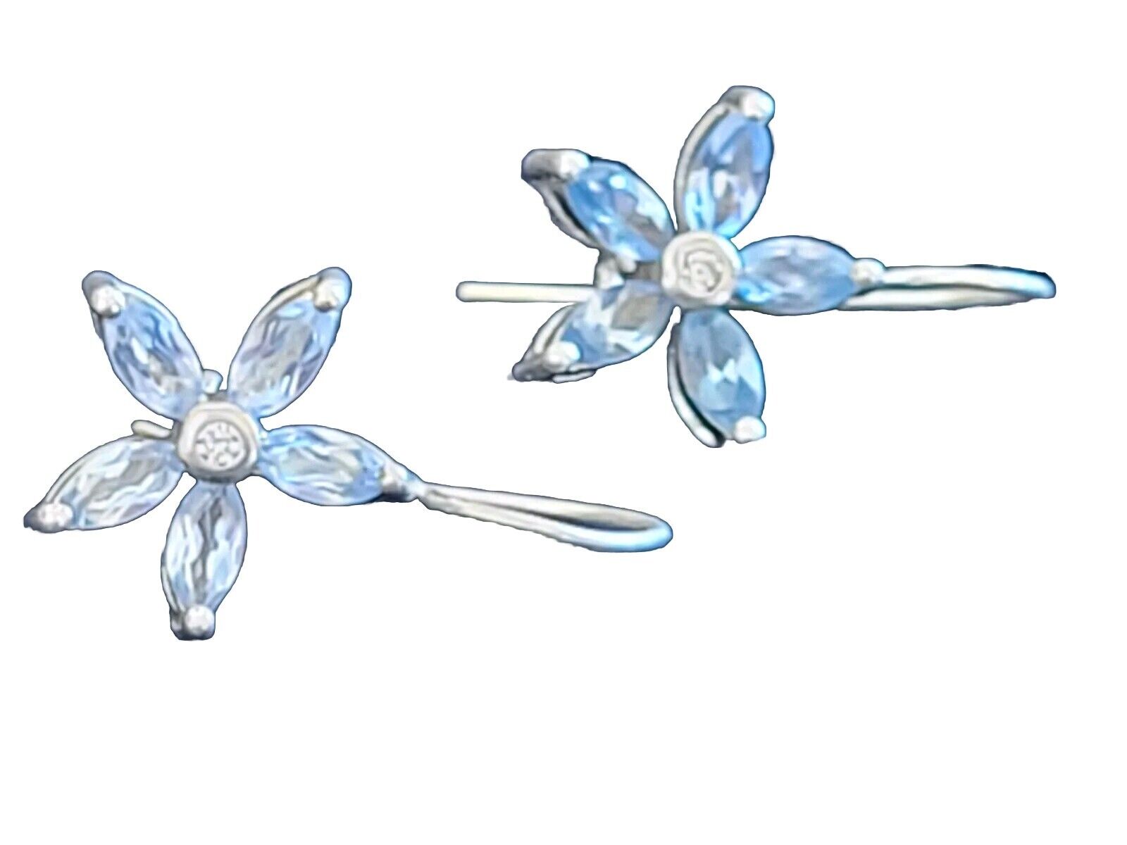 NV Light Blue Topaz & Silver Flower Earrings 925 … - image 1