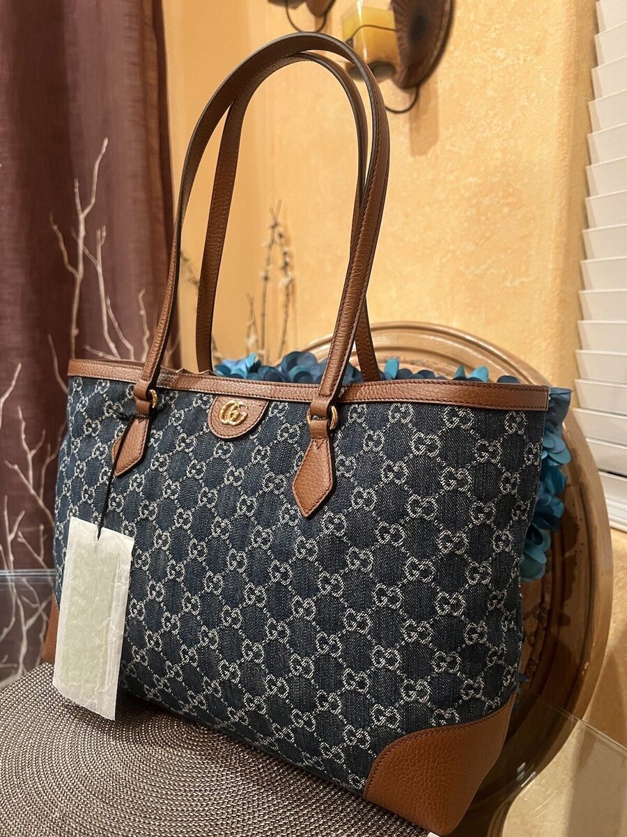 New Gucci 631685 GG Denim Canvas OPHIDIA Shoulder Bag Tote New Gucci 631685 GG Denim Canvas OPHIDIA Shoulder Bag Tote