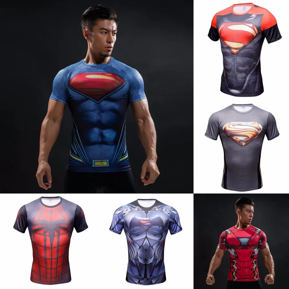 Maglia uomo maglietta fumetti sport fitness t-shirt bodybuilding men superman