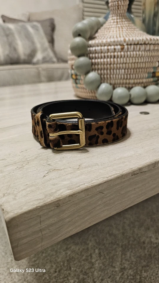 J. CREW Size Small Calf Hair Belt Gold Hardware Leather One - Image 2 of 4
