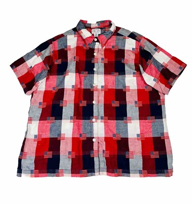 Carolina Blues Checkered Short Sleeve Button up American Flag Patriotic Sz 20