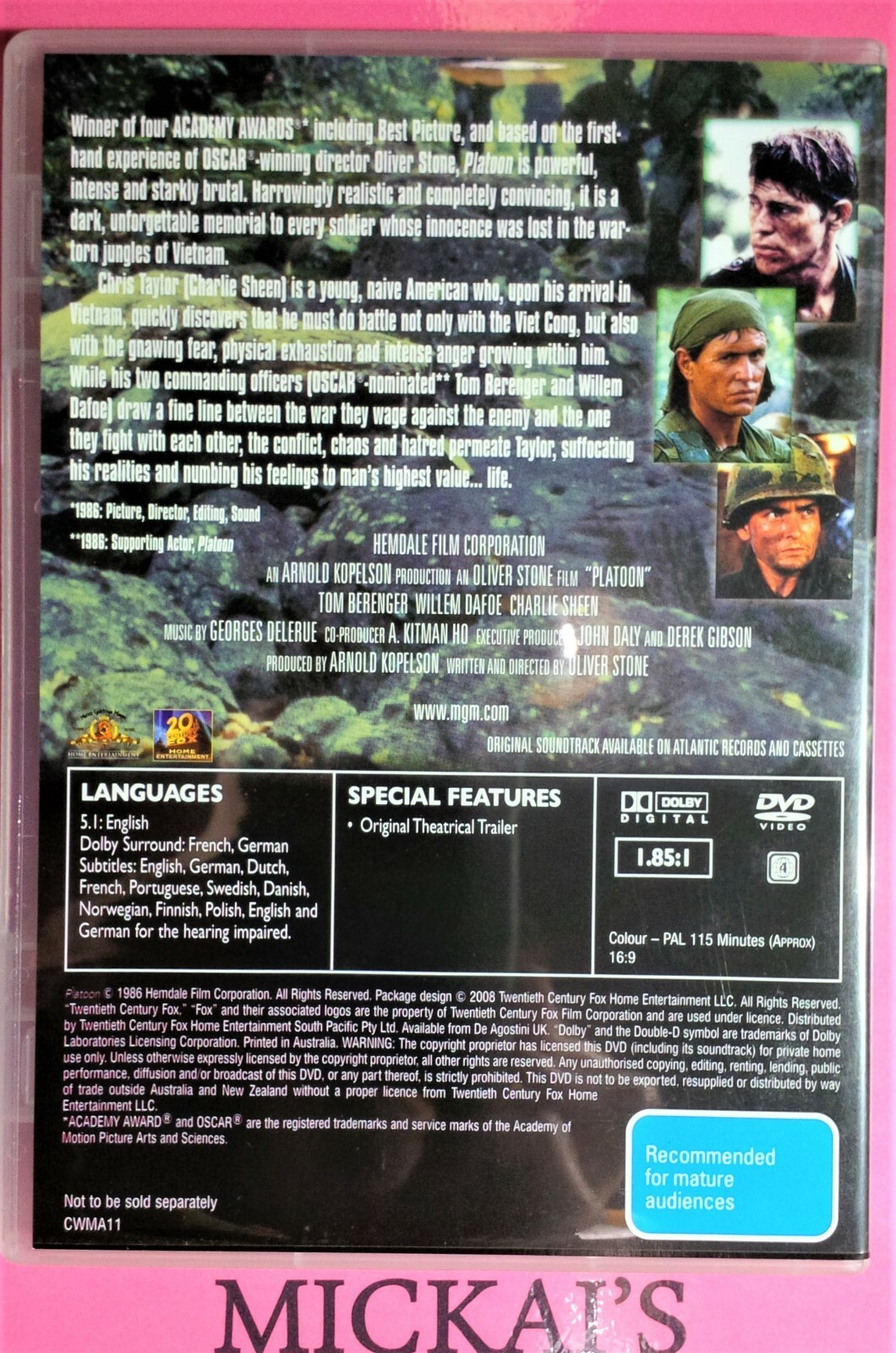 PLATOON - THE CLASSIC WAR MOVIE COLLECTION - DeAGOSTINI DVD PAL REGION