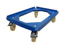 Scooter de transporte / Rodillo de caja 600x400mm azul con 4 ruedas de PU blandas, 2x fijo