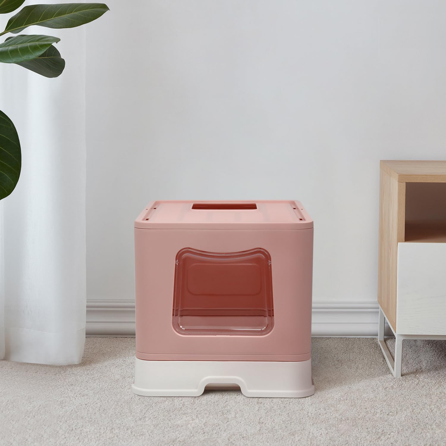 XL Foldable Cat Litter Box with Lid - Jumbo Top Entry Anti-Splash Pink