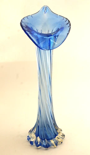 Vintage Murano Art Glass Vase Blue Twisted Shaft Jack in Pulpit 12" With Sticker