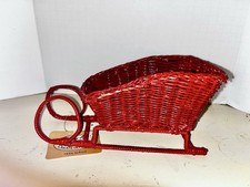 Vintage Red Wicker Christmas Sleigh Basket Ta...