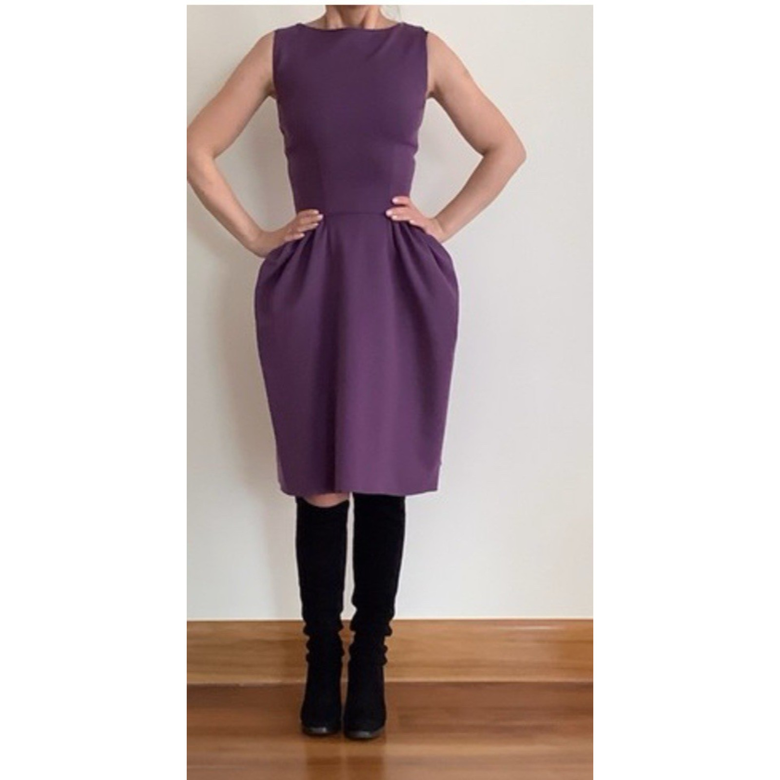 YSL Yves Saint Laurent Dress Aubergine Wool Blend Sleeveless FR36 Vintage